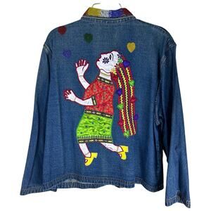Vintage Don’t Mess With Texas Beaded Denim Jacket Folk Art Embroidered  L